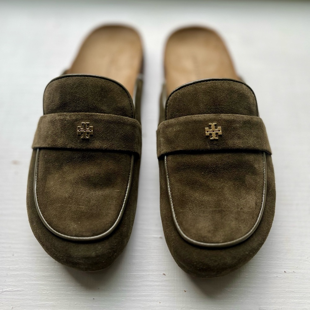 TORY BURCH EVERLY cork mule in Green Olive Suede (size 9.5) sensory Foam $375